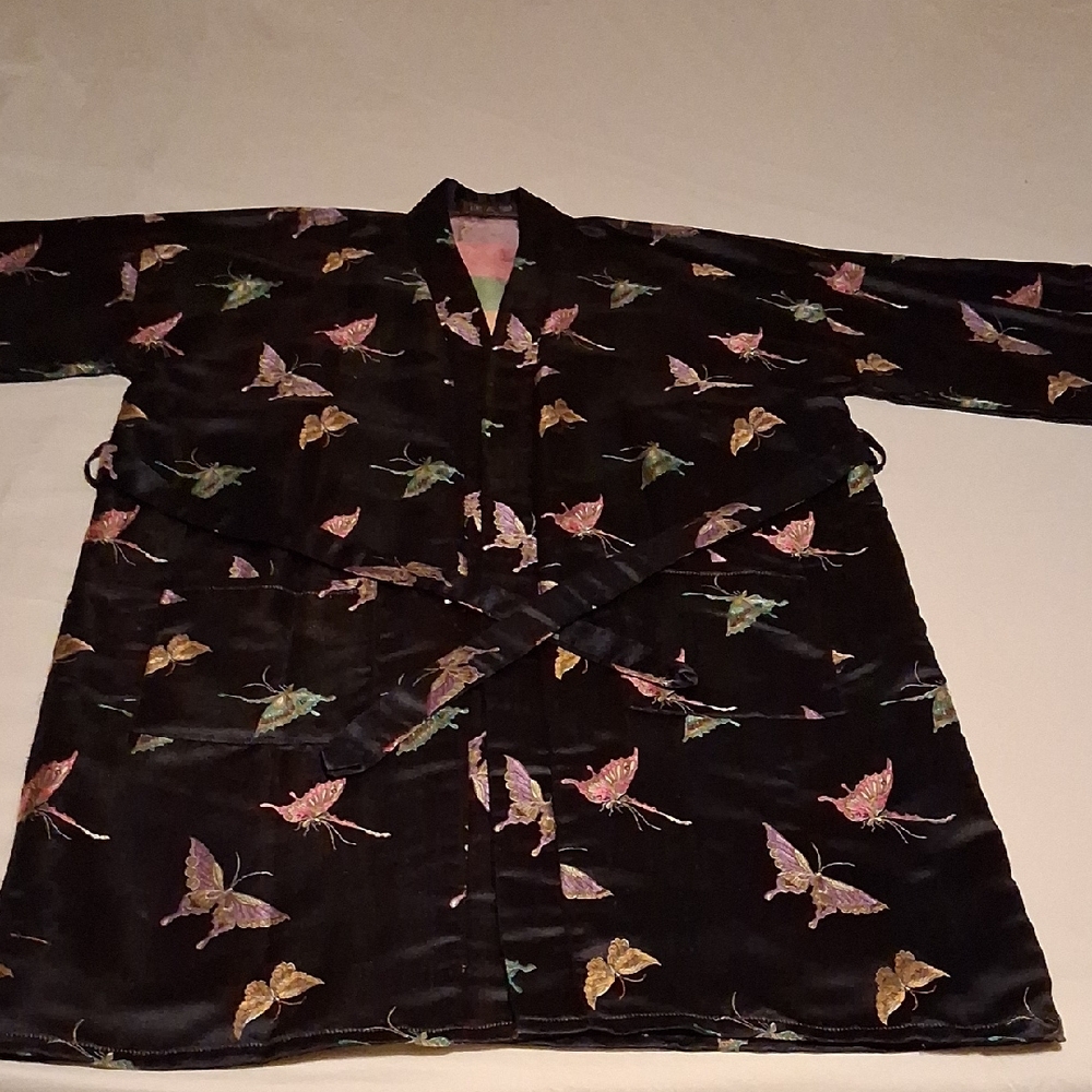Black Kimono with Butterfly Print